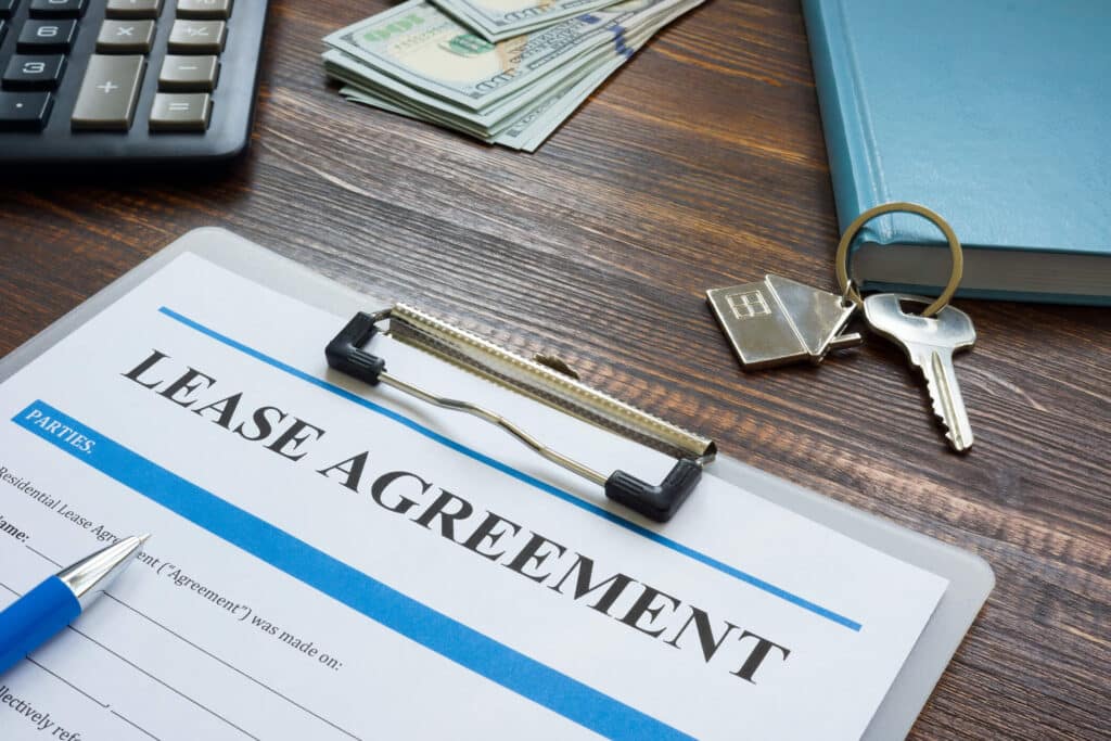 Temecula, CA lease agreement on the desk of landlord.