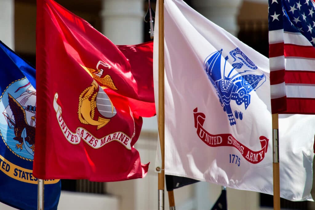 Military flags represent different branches of the military. 