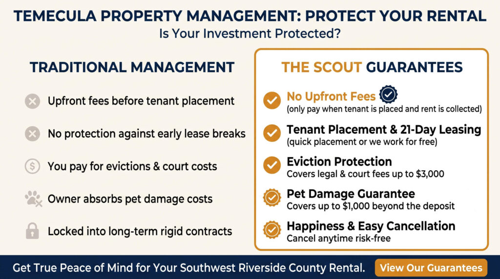 Scout Property Management offers guarantees to landlords in Temecula.